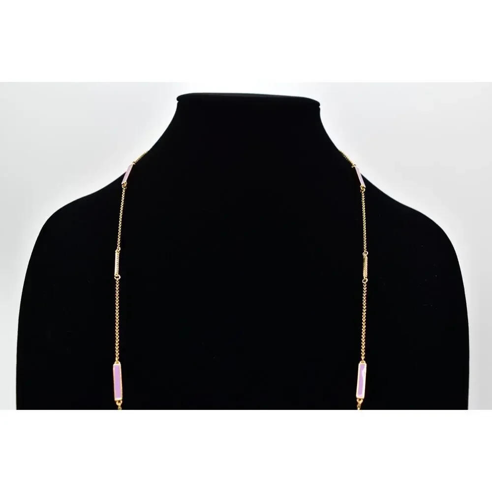 Kate Spade Station Chain Necklace Lavender Pastel Enamel Crystal Signed BinBL